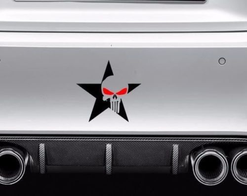 Military star skull Punisher with red reflective eyes vinyl decal sticker pair