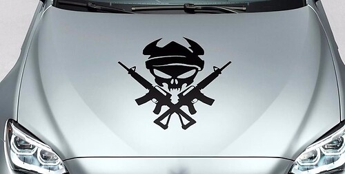 Skull Monster and guns hood vinyl decal sticker for car track wrangler fj etc