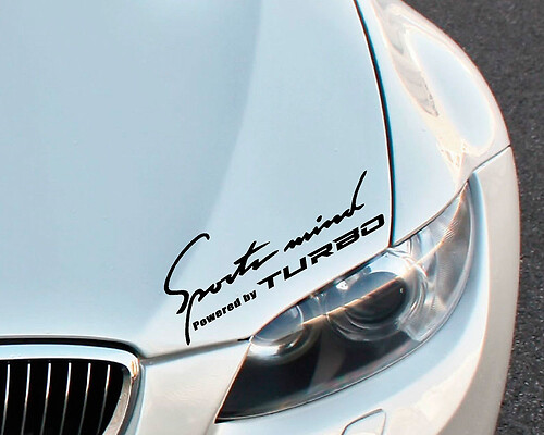 SPORTS MIND Powered by TURBO Vinyl Decal sport car racing sticker logo BLK