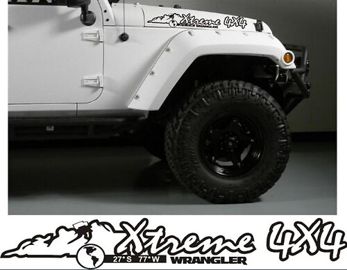 Pair Jeep Wrangler Xtreme 4x4 Vinyl Hood Stickers Decals JK JKU