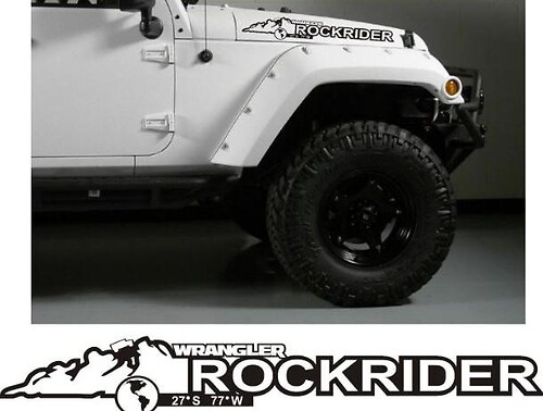 Pair Jeep Wrangler Mountain ROCKRIDER Vinyl Hood Stickers Decals JK JKU 2007-2015