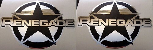 2 JEEP RENEGADE VINYL Stickers Decals 7.25  X 5.5  MATTE BLACK-MIRROR CHROME 2015 2016