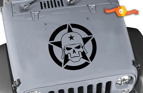 Jeep Wrangler ARMY SKULL Military Star Vinyl Hood Sticker Decal TJ LJ JK 23 X 23
