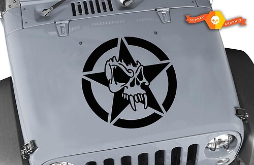 Jeep Wrangler Skull  4 Military Star Vinyl Hood Sticker Decal TJ LJ JK JKU 20  x 20