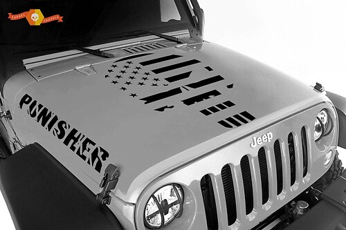 Jeep Wrangler The punisher 3 pc set vinyl hood fender Stickers Decals JK JKU LJ TJ