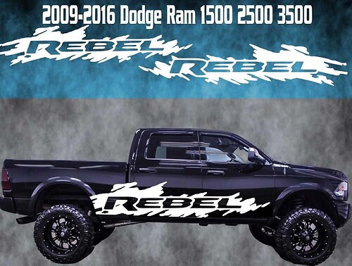 2009-2016 Dodge Ram Rebel Vinyl Sticker Decal Graphic Racing Rebel 4x4 Truck Stripe