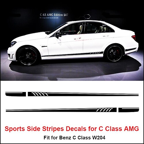 Side Stripes Decals Sticker for Mercedes Benz W204 C Class AMG
