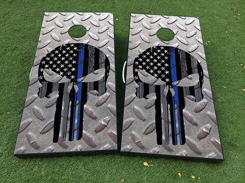 Punisher skull steel Cornhole Board Game Sticker Decal VINYL WRAPS with LAMINATED