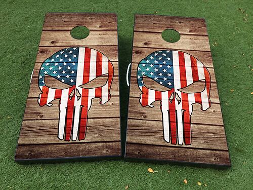 Punisher Skull USA flag Cornhole Board Game Sticker Decal VINYL WRAPS with LAMINATED