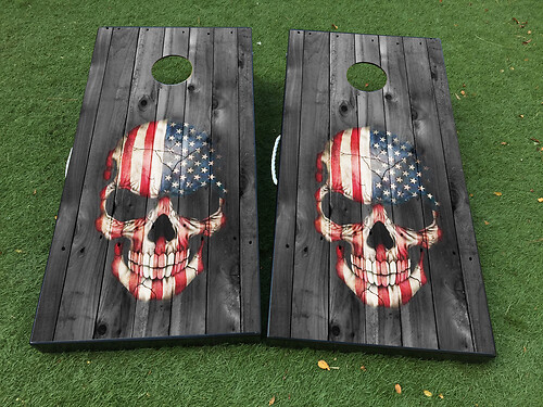 Skull USA Flag death Cornhole Board Game Sticker Decal VINYL WRAPS with LAMINATED