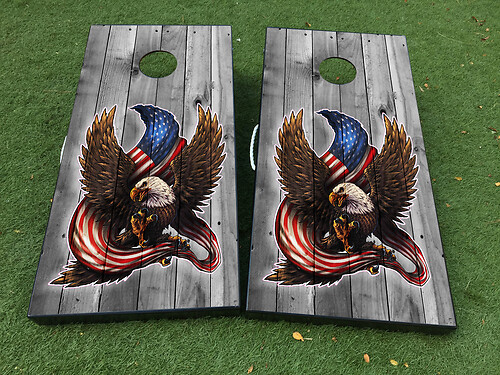 American Eagle USA Flag Wood Cornhole Board Game Sticker Decal VINYL WRAPS with LAMINATED