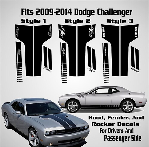 2009-2014 Dodge Challenger Hood Racing Stripe Sticker Decal RT Full Graphics Car Kit