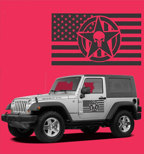 American Flag Star Punisher Vinyl Door Stickers Decals Fits Wrangler TJ LJ JK CJ Military