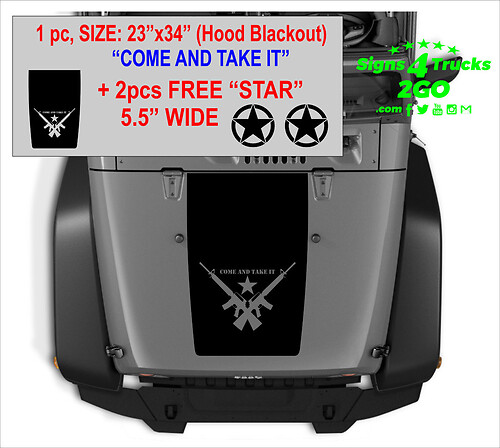 Hood Blackout Set - 1 +2 FREE  Star  Stickers Decals Vinyl Graphic JEEP WRANGLER JK