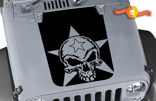 Hood Blackout SKULL STAR +2 FREE  Star  Stickers Decals Vinyl Graphic JEEP WRANGLER