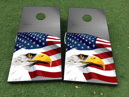 American Eagle Steel Texture Cornhole Board Game Sticker Decal VINYL WRAPS with LAMINATED