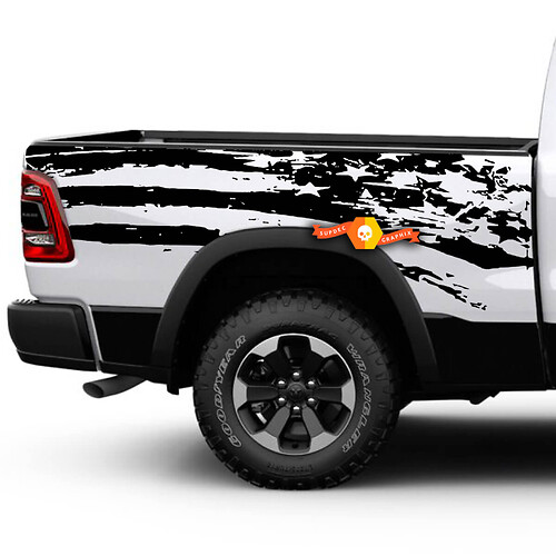 Dodge Ram Rebel American Flag Side Pickup Distressed Grunge Vinyl Graphic Sticker Decal