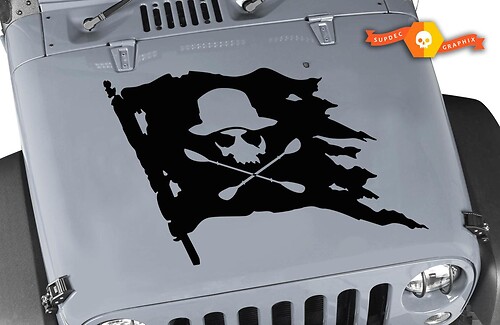 Jeep Hood Jolly Roger Skull Pirate Flag Vinyl Sticker Decal 