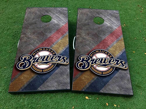 Milwaukee brewers baseball Cornhole Board Game Sticker Decal VINYL WRAPS with LAMINATED