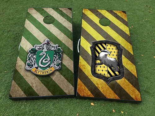 2 houses of Hogwarts on your choice Gryffindor Ravenclaw Hufflepuff Slytherin Cornhole Board Game Sticker Decal VINYL WRAPS with LAMINATED