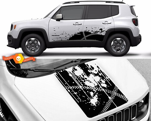 Jeep Renegade Bike Mountain Side & Hood Graphic Vinyl Decal Sticker Splash Grunge kit