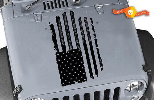 AMENDMENT DISTRESSED AMERICAN FLAG DECAL JEEP HOOD Decal Blackout Hood Vinyl  Any Colors Sticker JK LJ TJ