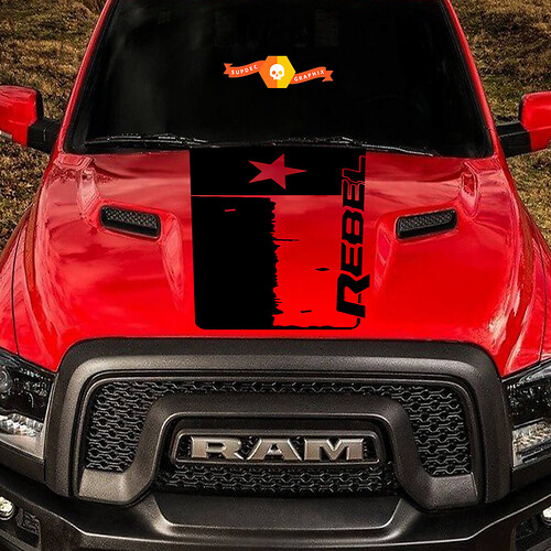 2015-17 Dodge Ram Rebel Distressed Texas Flag Hood Truck Vinyl Sticker Decal Graphic #2