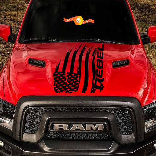 Distressed American Flag Dodge Ram Rebel Hood Logo Truck Vinyl Sticker Decal Graphic