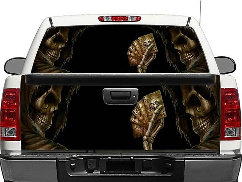 Skull Devil Dead Man's Hand Rear Window OR tailgate Decal Sticker Pick-up Truck SUV Car
