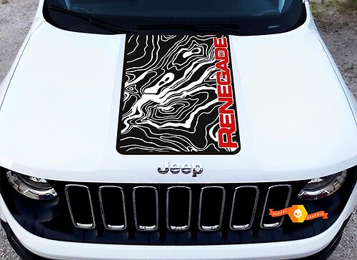 2 Color Hood Jeep Renegade Topographic Map Logo Graphic Vinyl Decal SUV Sticker