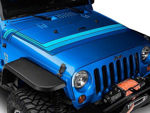 Retro Style Hood Stripes - Blue Fits 2007-2018 Jeep Wrangler JK Models