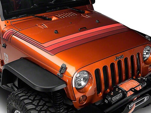 Retro Style Hood Stripes - Orange Fits 2007-2018 Jeep Wrangler JK Models