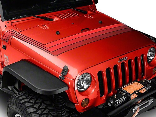 Retro Style Hood Stripes - Red Fits 2007-2018 Jeep Wrangler JK Models