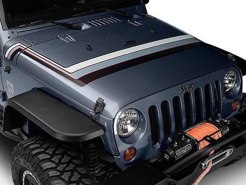 Retro Style Hood Stripes - Gray & Red Fits 2007-2018 Jeep Wrangler JK Models