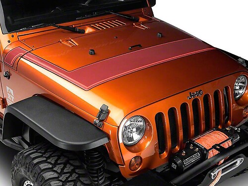 Retro Style Pinstriped Hood Stripes - Orange Fits 2007-2018 Jeep Wrangler JK Models