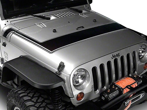 Retro Style Pinstriped Hood Stripes - Black & Gray Fits 2007-2018 Jeep Wrangler JK Models