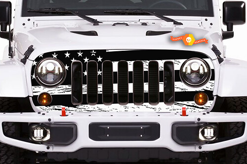 Distressed Black and White American Flag Grille Sticker Decal