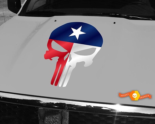 Punisher Skull Texas State Flag Vinyl Hood Sticker Decal Fits all cars/trucks/jeeps
