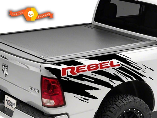 Pair Dodge Ram Rebel Splash Grunge Logo Truck Vinyl Sticker Decal bed Graphic Cast 2 Colors
