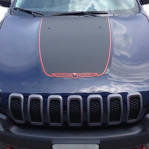2014-2022 Jeep Cherokee Trailhawk Black Satin Vinyl Hood Decal Sticker Graphic