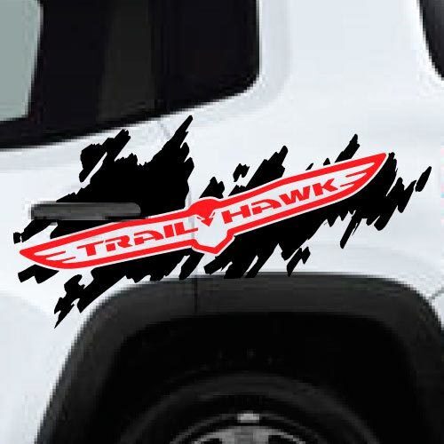 2 Color Trail Hawk TrailHawk Jeep Renegade Cherokee Side Splash Logo Vinyl Sticker Decal