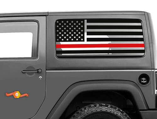Red Line 2 Door Jeep Hardtop Flag Sticker Decal USA American Wrangler Fire fighter JK