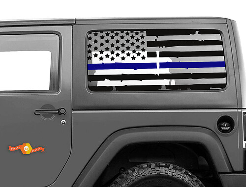 Distressed Blue Line 2 Door Jeep Hardtop Flag Sticker Decal USA American Wrangler JK
