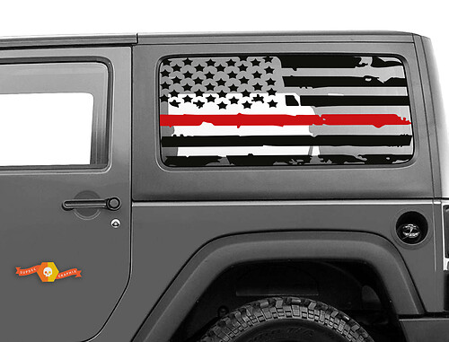 Fits JK Jeep Hardtop Flag Sticker Decal - Distressed Firefighter USA Wrangler Window
