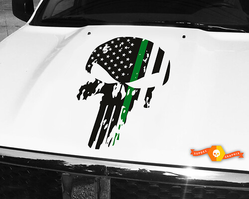 Punisher Skull Green Army Line Flag Hood Sticker Decal 26