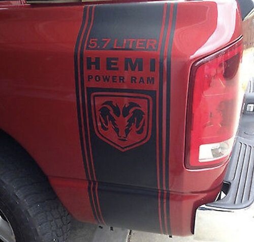 Truck vinyl Stickers Decals racing Dodge Ram rear bed Hemi Mopar logo both sides 5.7 L