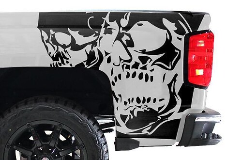 Chevy Silverado (2014-2017) Custom Vinyl Sticker Decal Wrap Kit - Double Skull