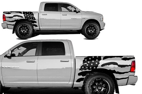 DODGE RAM 1500/2500 (2009-2018) 5.7 BED CUSTOM VINYL Sticker Decal KIT - USA FLAG