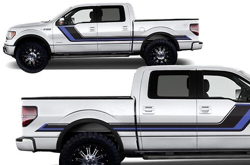 Ford F-150 (2009-2014) Supercrew 5.5 Bed Custom Vinyl Sticker Decal Wrap Kit - Rally Stripes