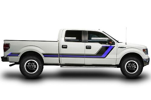 Ford F-150 (2009-2014) Crew Cab 6.5 Bed Custom Vinyl Sticker Decal Wrap Kit - Rally Stripe
